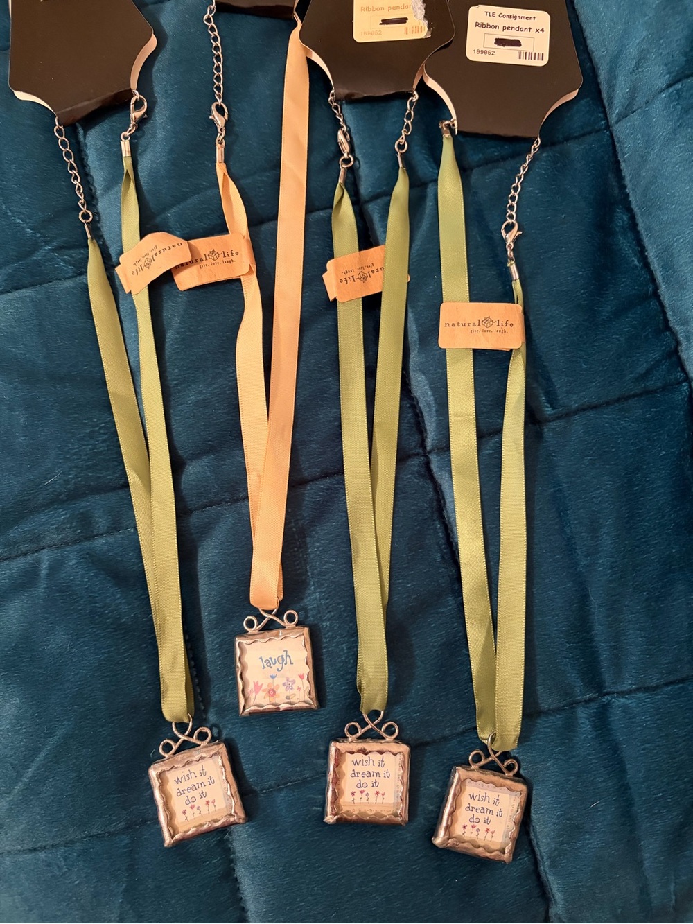 Natural Life Ribbon Square Pendant Necklace — Bundle of 4
